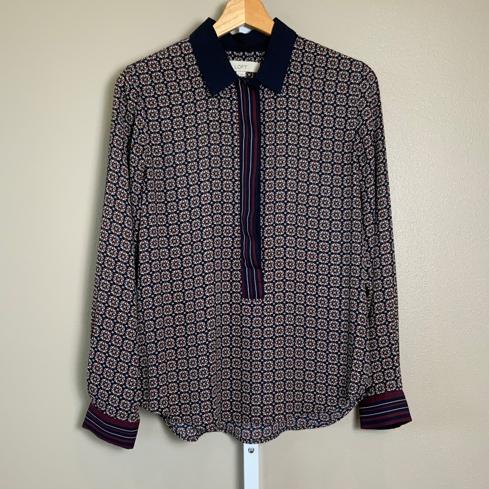 LOFT Mosaic Stripe Utility Blouse
